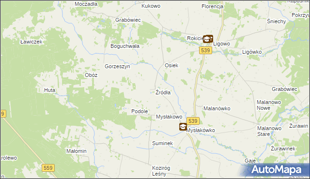 mapa Źródła gmina Tłuchowo, Źródła gmina Tłuchowo na mapie Targeo