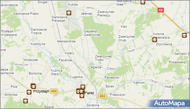 mapa Zwierzyniec Trzeci, Zwierzyniec Trzeci na mapie Targeo