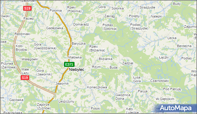 mapa Blizianka, Blizianka na mapie Targeo