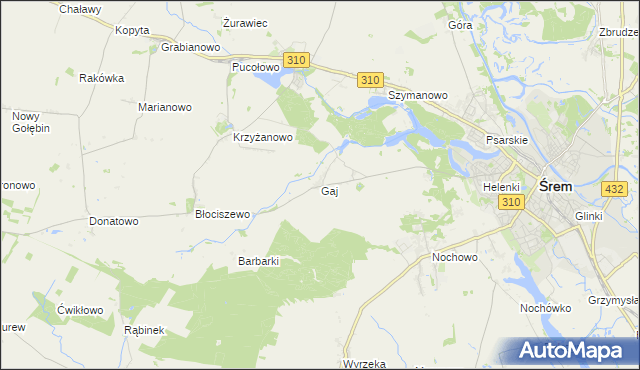 mapa Gaj gmina Śrem, Gaj gmina Śrem na mapie Targeo