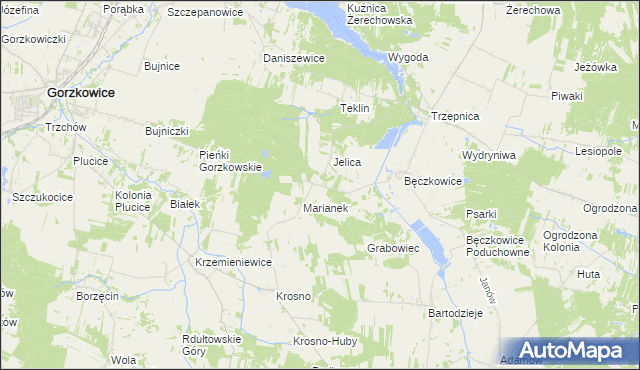 mapa Grabowiec gmina Gorzkowice, Grabowiec gmina Gorzkowice na mapie Targeo