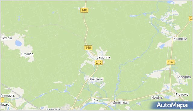 mapa Jasionna gmina Wronki, Jasionna gmina Wronki na mapie Targeo