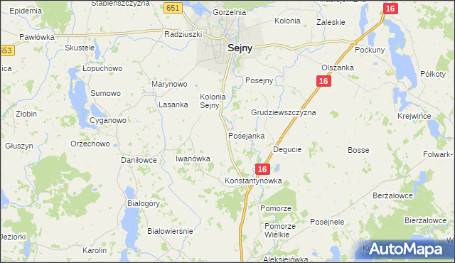 mapa Posejanka, Posejanka na mapie Targeo