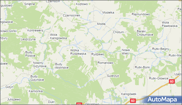 mapa Rydzewo gmina Ciechanów, Rydzewo gmina Ciechanów na mapie Targeo