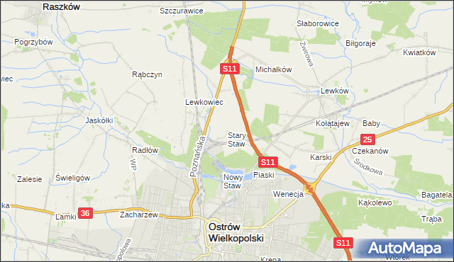 mapa Stary Staw gmina Ostrów Wielkopolski, Stary Staw gmina Ostrów Wielkopolski na mapie Targeo