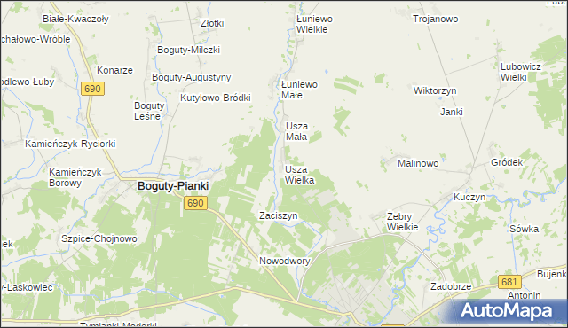 mapa Usza Wielka, Usza Wielka na mapie Targeo
