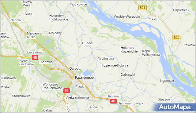 mapa Wójtostwo gmina Kozienice, Wójtostwo gmina Kozienice na mapie Targeo