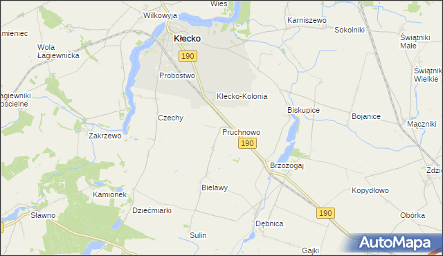 mapa Pruchnowo gmina Kłecko, Pruchnowo gmina Kłecko na mapie Targeo