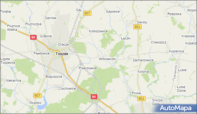 mapa Wilkowiczki gmina Toszek, Wilkowiczki gmina Toszek na mapie Targeo