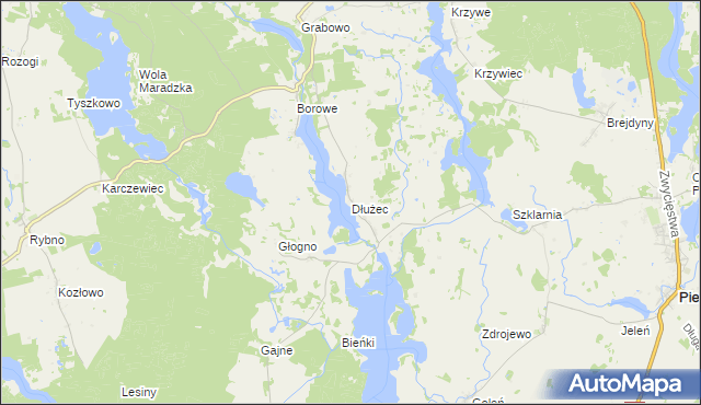 mapa Dłużec gmina Piecki, Dłużec gmina Piecki na mapie Targeo