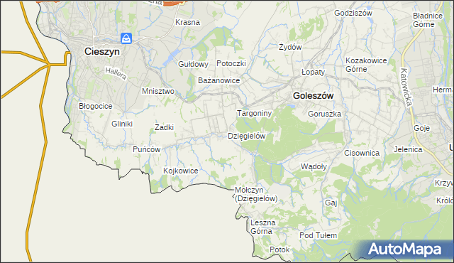 mapa Dzięgielów, Dzięgielów na mapie Targeo