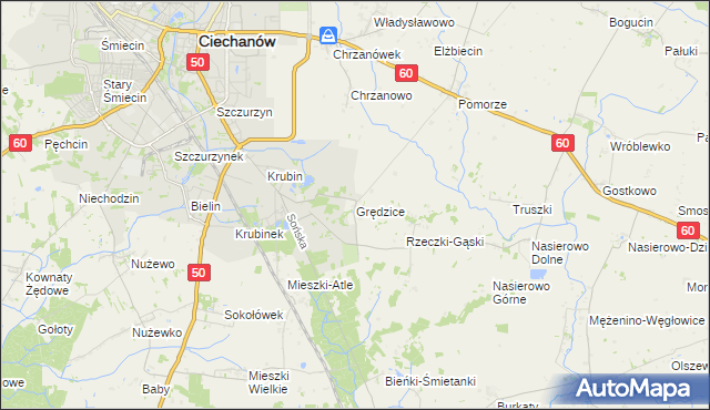 mapa Grędzice gmina Ciechanów, Grędzice gmina Ciechanów na mapie Targeo