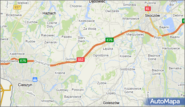 mapa Ogrodzona gmina Dębowiec, Ogrodzona gmina Dębowiec na mapie Targeo
