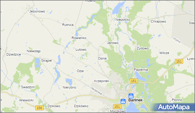 mapa Osina gmina Barlinek, Osina gmina Barlinek na mapie Targeo