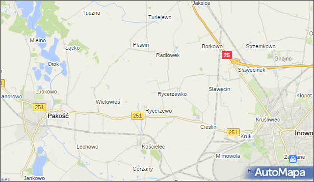 mapa Rycerzewko gmina Pakość, Rycerzewko gmina Pakość na mapie Targeo