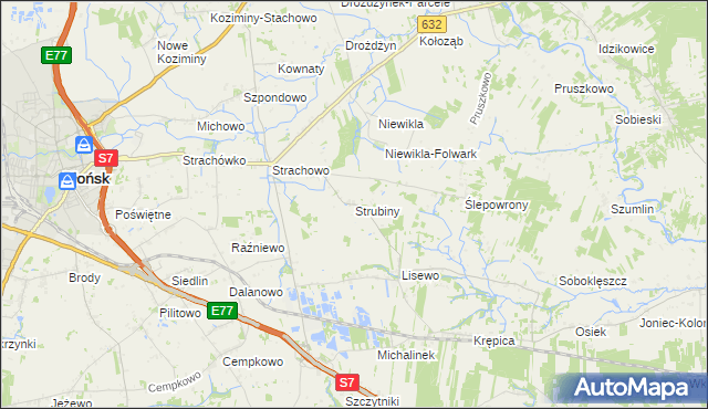 mapa Strubiny gmina Płońsk, Strubiny gmina Płońsk na mapie Targeo