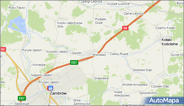 mapa Wiśniewo gmina Zambrów, Wiśniewo gmina Zambrów na mapie Targeo