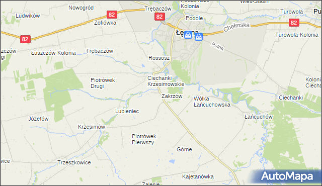 mapa Zakrzów gmina Łęczna, Zakrzów gmina Łęczna na mapie Targeo