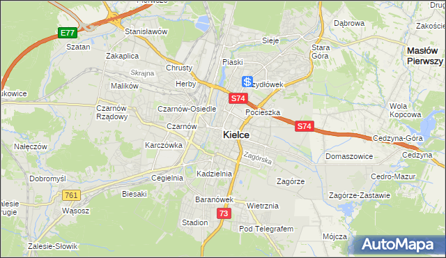 mapa Kielc, Kielce na mapie Targeo