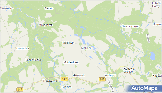 mapa Maliniec gmina Radowo Małe, Maliniec gmina Radowo Małe na mapie Targeo