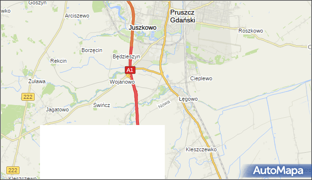 mapa Rusocin gmina Pruszcz Gdański, Rusocin gmina Pruszcz Gdański na mapie Targeo