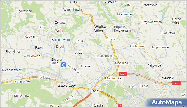 mapa Tomaszowice gmina Wielka Wieś, Tomaszowice gmina Wielka Wieś na mapie Targeo