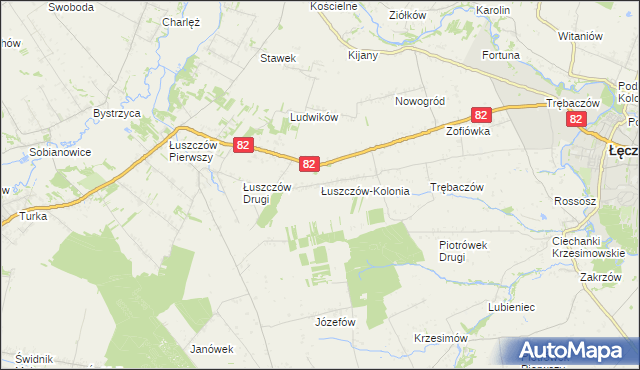 mapa Łuszczów-Kolonia gmina Łęczna, Łuszczów-Kolonia gmina Łęczna na mapie Targeo