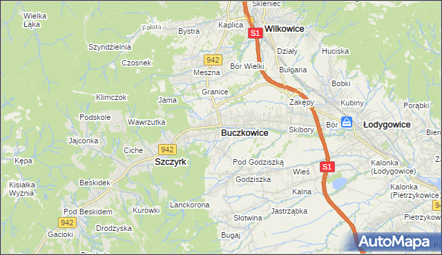 mapa Buczkowice, Buczkowice na mapie Targeo