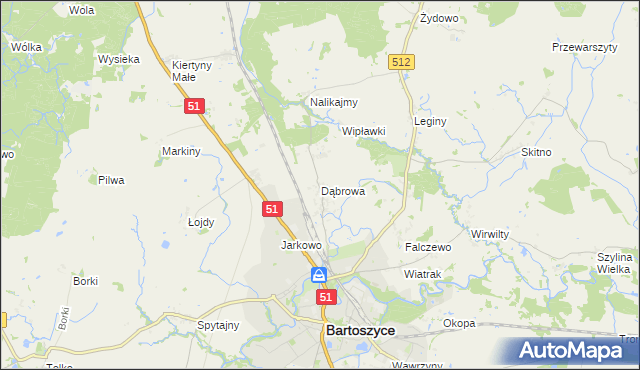 mapa Dąbrowa gmina Bartoszyce, Dąbrowa gmina Bartoszyce na mapie Targeo