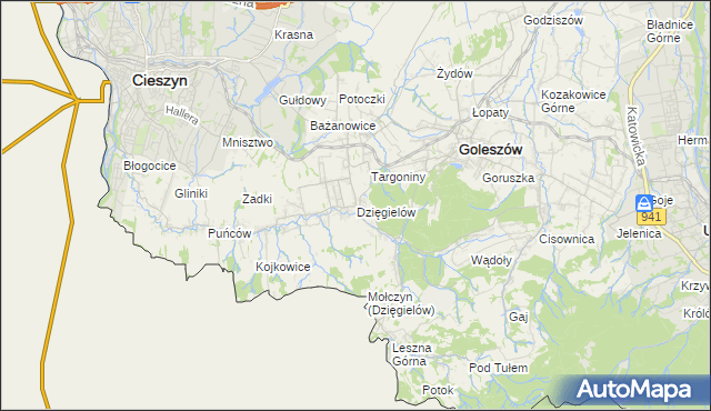 mapa Dzięgielów, Dzięgielów na mapie Targeo