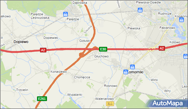 mapa Głuchowo gmina Komorniki, Głuchowo gmina Komorniki na mapie Targeo