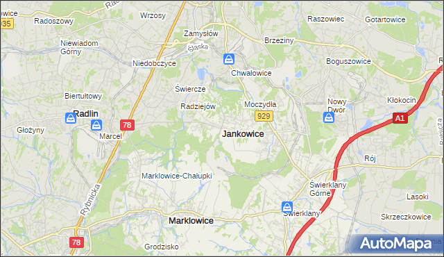 mapa Jankowice gmina Świerklany, Jankowice gmina Świerklany na mapie Targeo