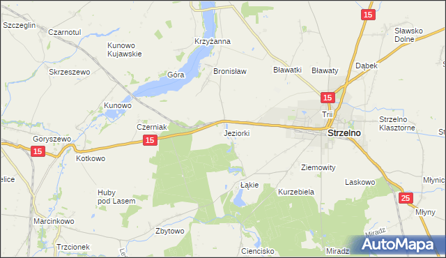 mapa Jeziorki gmina Strzelno, Jeziorki gmina Strzelno na mapie Targeo