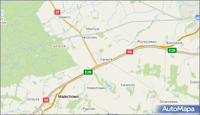 mapa Karwice gmina Malechowo, Karwice gmina Malechowo na mapie Targeo