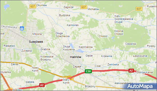 mapa Kazimierów gmina Halinów, Kazimierów gmina Halinów na mapie Targeo