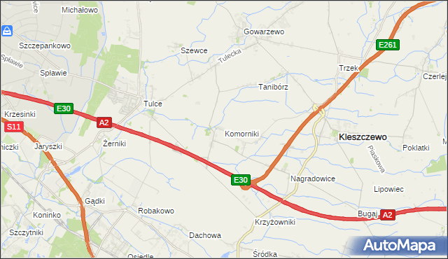 mapa Komorniki gmina Kleszczewo, Komorniki gmina Kleszczewo na mapie Targeo