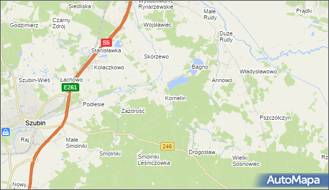 mapa Kornelin gmina Szubin, Kornelin gmina Szubin na mapie Targeo