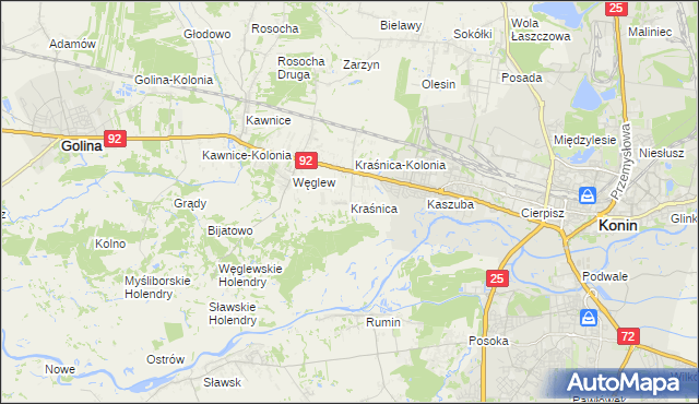mapa Kraśnica gmina Golina, Kraśnica gmina Golina na mapie Targeo