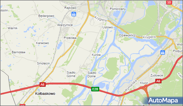 mapa Kurów gmina Kołbaskowo, Kurów gmina Kołbaskowo na mapie Targeo