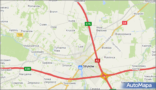 mapa Lipa gmina Stryków, Lipa gmina Stryków na mapie Targeo