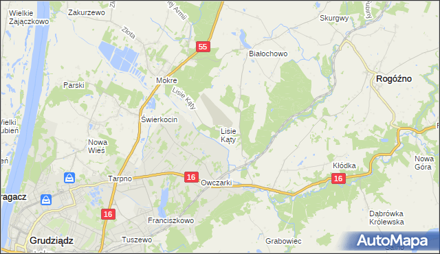 mapa Lisie Kąty gmina Grudziądz, Lisie Kąty gmina Grudziądz na mapie Targeo