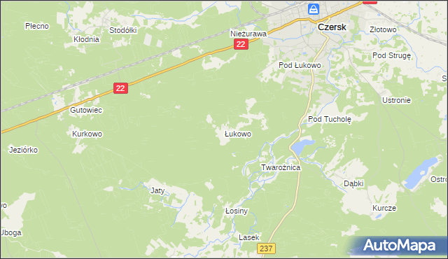 mapa Łukowo gmina Czersk, Łukowo gmina Czersk na mapie Targeo