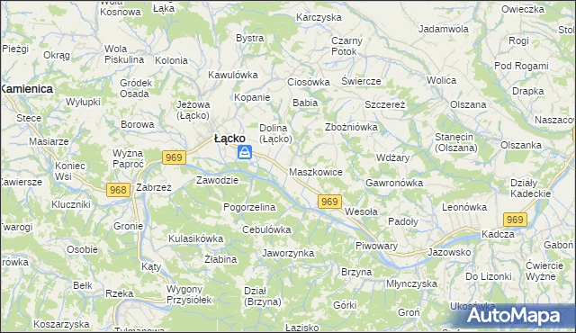 mapa Maszkowice gmina Łącko, Maszkowice gmina Łącko na mapie Targeo