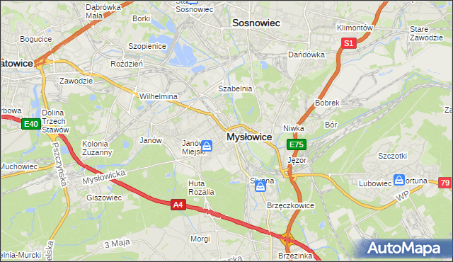 mapa Mysłowice, Mysłowice na mapie Targeo