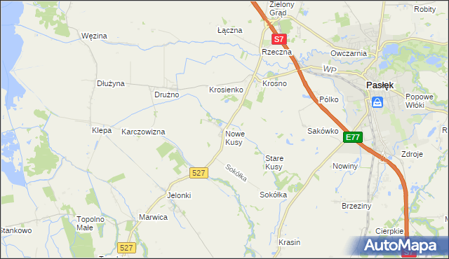 mapa Nowe Kusy, Nowe Kusy na mapie Targeo