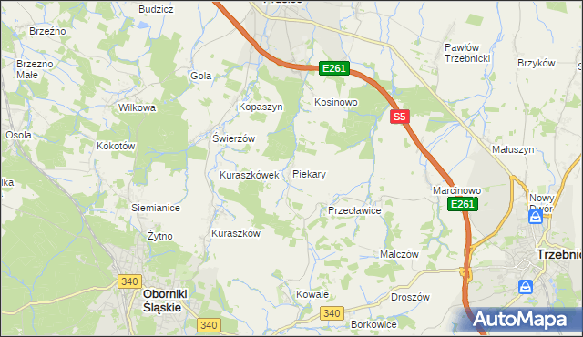 mapa Piekary gmina Oborniki Śląskie, Piekary gmina Oborniki Śląskie na mapie Targeo