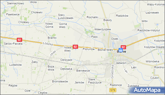mapa Piorunów gmina Błonie, Piorunów gmina Błonie na mapie Targeo