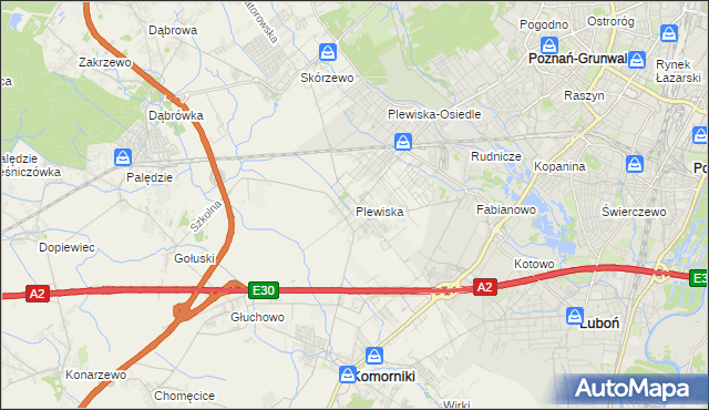mapa Plewiska gmina Komorniki, Plewiska gmina Komorniki na mapie Targeo