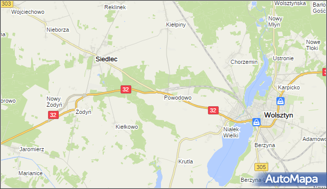 mapa Powodowo gmina Wolsztyn, Powodowo gmina Wolsztyn na mapie Targeo