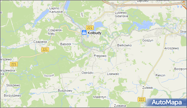 mapa Pręgowo gmina Kolbudy, Pręgowo gmina Kolbudy na mapie Targeo